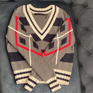 L.A.M.B gray and navy striped rugby sweater